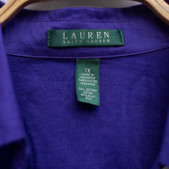 Ralph Lauren Shirt Women’s 1X Purple Cotton Silk Button Up Blouse Preppy Classic - Picture 4 of 7
